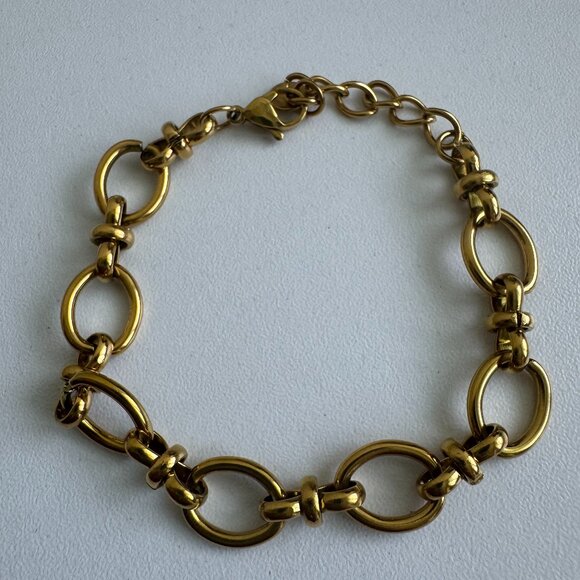 Gold Tone Chunky Link Bracelet – Adjustable Chain - Picture 1 of 4
